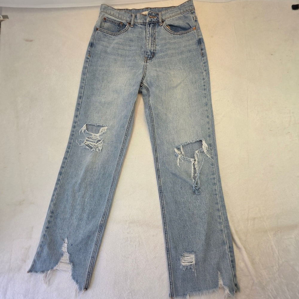 BDG Cowboy Jean Light Wash Distressed High Rise Straight Leg Denim Size 28